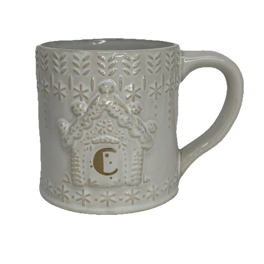 Anthropologie Pottery Style Holiday Initial “C” Mug Winter White